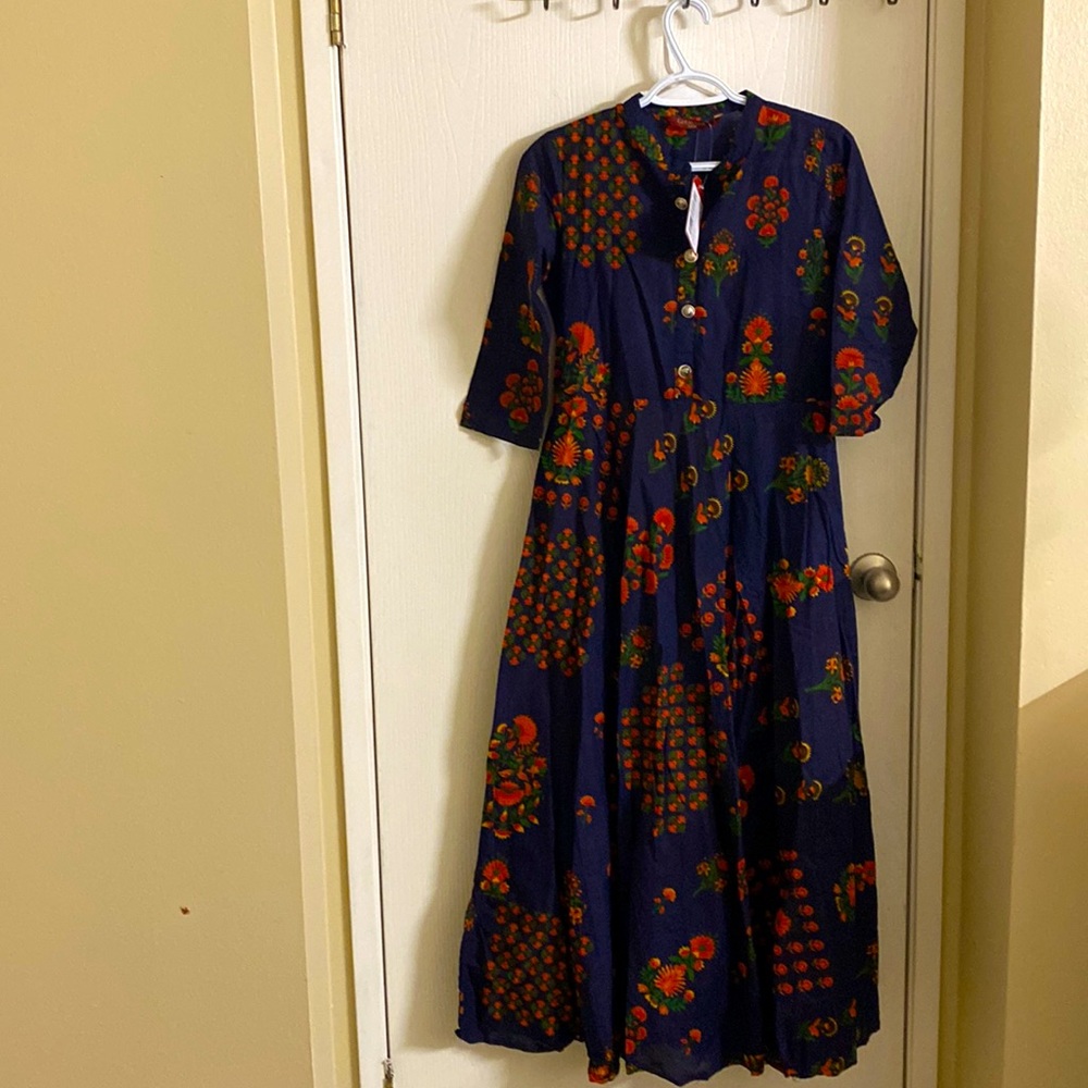 Indian cotton long kurti/dress with 3/4th sleeves